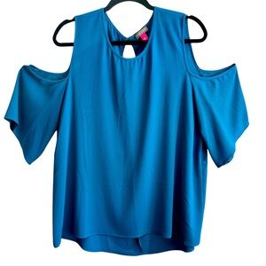 VINCE CAMUTO cold shoulder teal blue short sleeve top, Women's size L